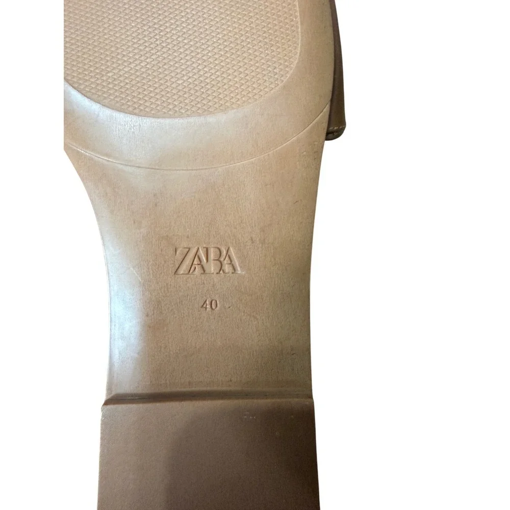 Zara Womens Brown Gold Chain Link Flat Slide Sandals Square Toe Cognac Size 40 - Picture 3 of 3